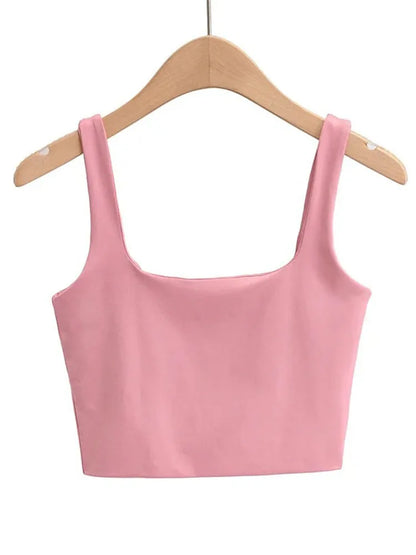 2024 Summer Women Sleeveless Square Neck Crop Tank Top