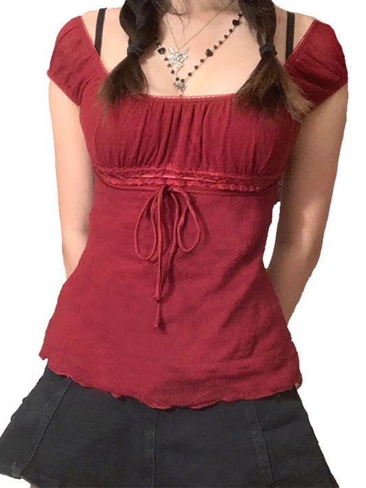 Off Shoulder Lace Top For Women 2000s Aesthetic Streetwear