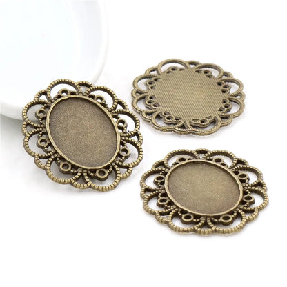 Antique Finish Cameo Cabochon Bracelet Setting Trays in Gold Silver Bronze and Rhodium 10 Pack