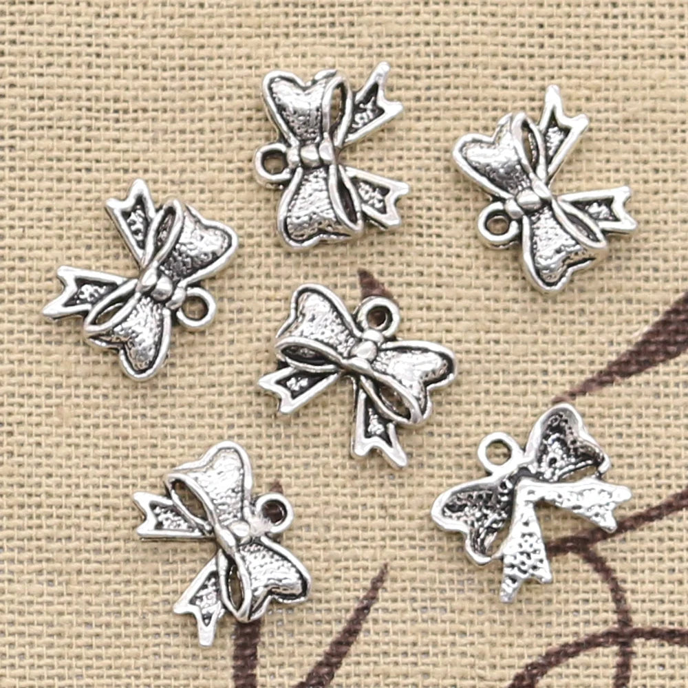 Antique Bronze Silver Bowknot Charms for DIY Jewelry Necklace Making