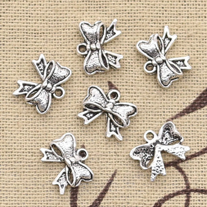 Antique Bronze Silver Bowknot Charms for DIY Jewelry Necklace Making