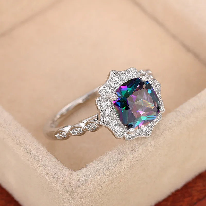 Elegant 925 Sterling Silver Flower Ring with Pave CZ for Women