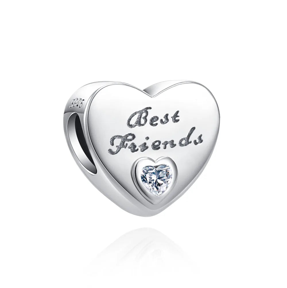 European 925 Sterling Silver Heart Charm Bead for Sister and Daughter Jewelry Perfect for Mother's Day Gifts