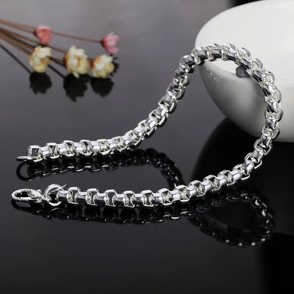 Retro Silver Plated Chain Necklace and Bracelet Set for Men and Women Perfect for Weddings and Engagements