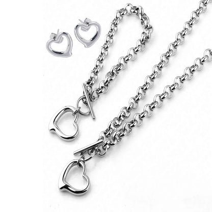 DOTIFI Exquisite Love Fashion Stainless Steel Jewelry Set with Necklace Earrings and Bracelet for Women Party Favors