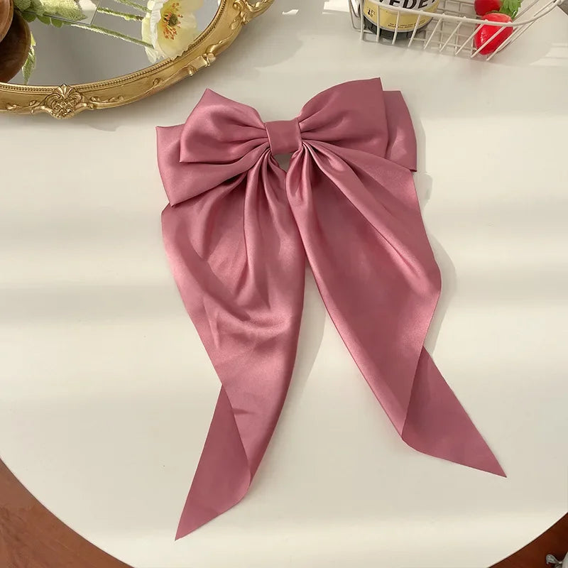 Korean Satin Big Bow Hair Clips For Women And Girls
