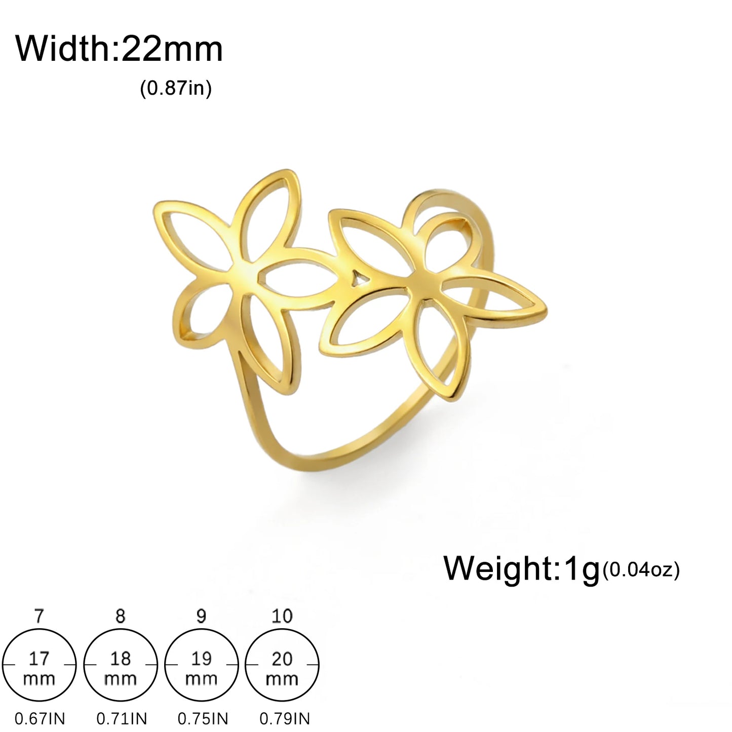 Skyrim Fashion Bohemian Gold-Plated Wide Flower Ring for Women