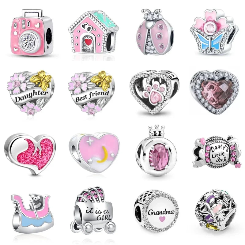 Spring Butterfly Heart Enamel Flower Charm Bead for Bracelets and Necklaces