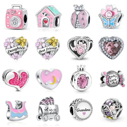 Spring Butterfly Heart Enamel Flower Charm Bead for Bracelets and Necklaces