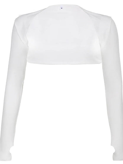 Women Thumbhole Long Sleeve Bolero Shrug Solid Color Open Front Cropped Cardigan Top Bodycon Slim Fit Sunscreen Arm Cover Jacket