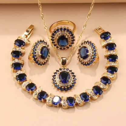 Exquisite 18K Gold Plated Women's Wedding Jewelry Set With Cubic Zirconia