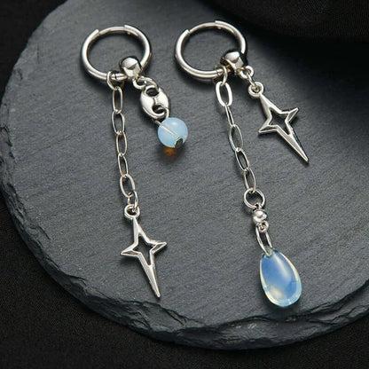 Gothic Fashion Rock Punk Cross Star Drop Long Earrings Y2K