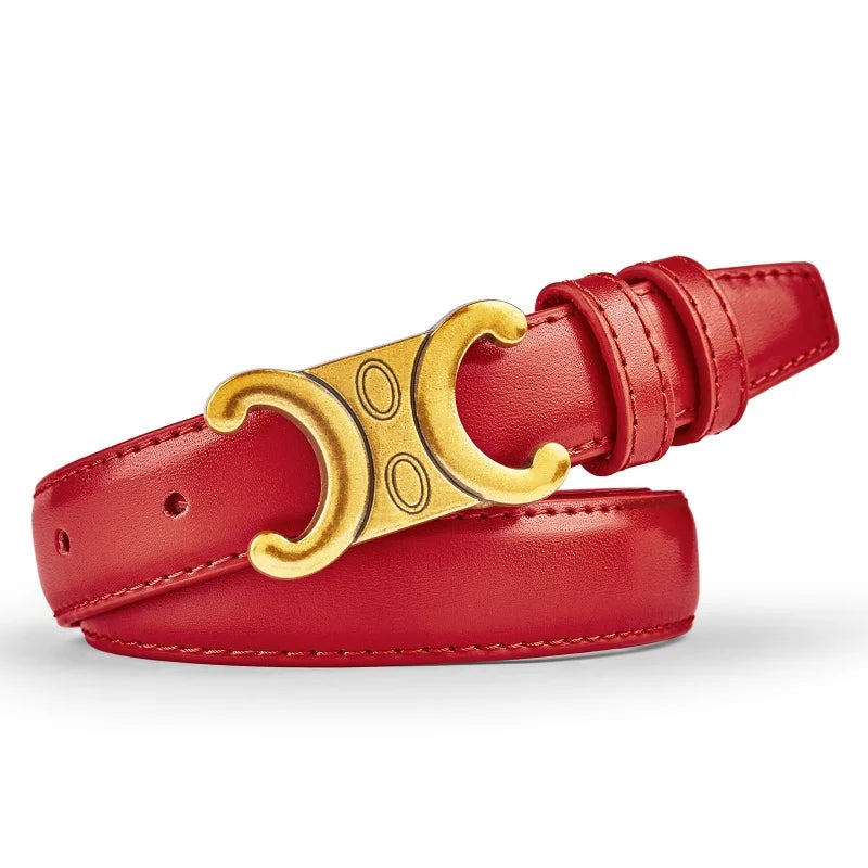 Fashion Women Genuine Leather Belts Gold Buckle Best Match 005-hongse