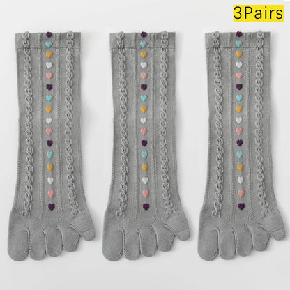 3 Pairs Womens Split Toe Mesh Ankle Socks With Heart