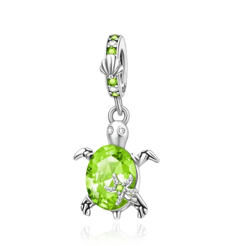 Summer Murano Glass Sea Turtle Dangle Charm Colorful Crystal Zircon Pendant 925 Sterling Silver Fine Jewelry for Original Bracelets