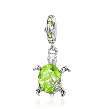 Summer Murano Glass Sea Turtle Dangle Charm Colorful Crystal Zircon Pendant 925 Sterling Silver Fine Jewelry for Original Bracelets