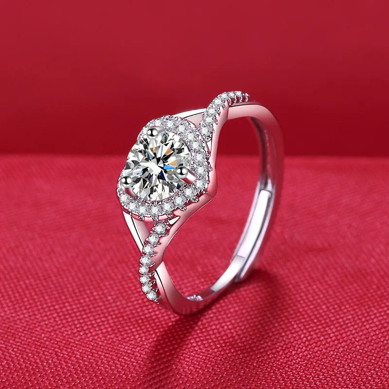 Elegant 925 Sterling Silver Heart Zircon Adjustable Ring for Women