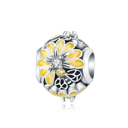 925 Sterling Silver Colorful Flower Charms with Zircon Roses Tulips and Daisies for DIY Necklace and Bracelet Jewelry Gifts