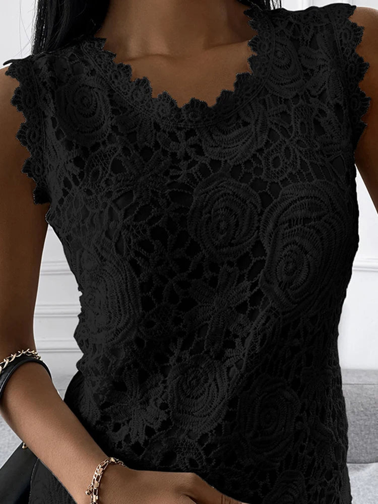 Lace Jacquard Sleeveless Camisole Top Women Breathable