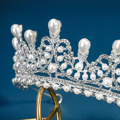 Elegant Silver Crystal Bridal Pearl Tiara Crown for Women