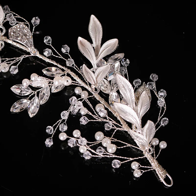 Elegant Pearl & Crystal Bridal Headband - Stunning Rhinestone Leaf Tiara for Women
