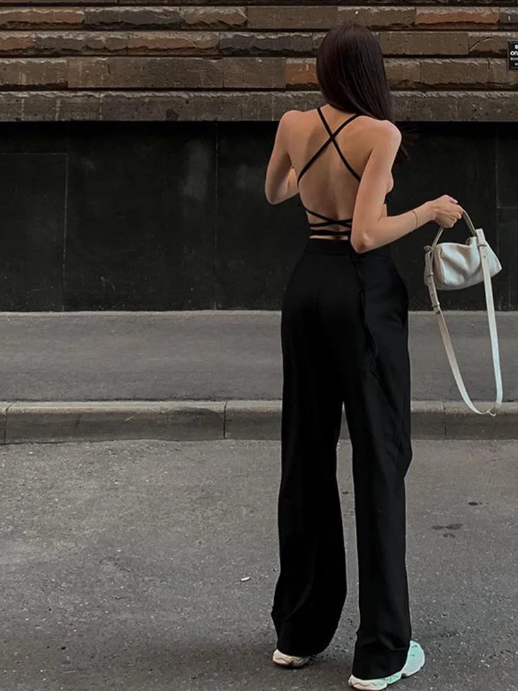Black Halterneck Tube Top For Women Strapless Backless Chic