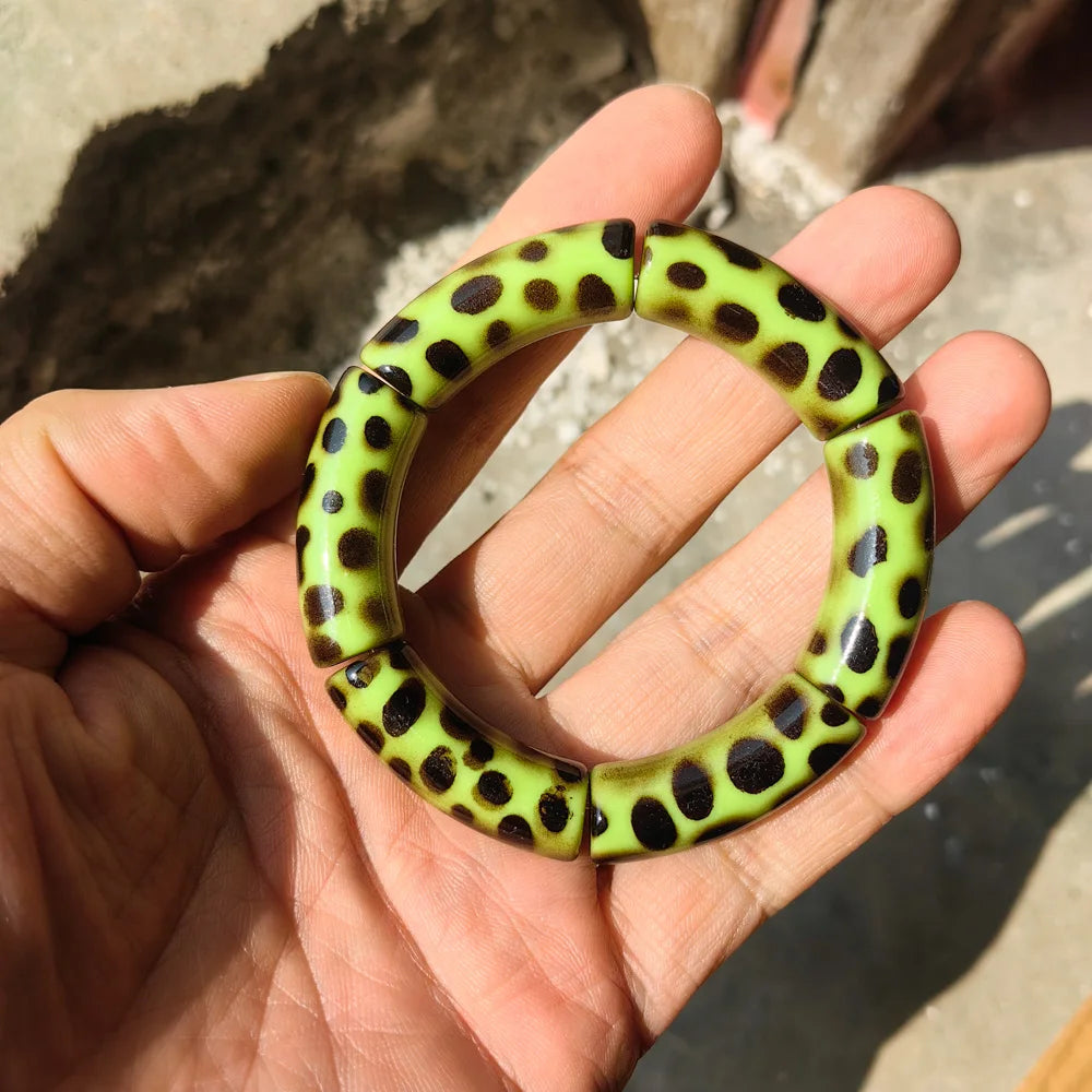 Vintage Leopard Print Acrylic Bamboo Stretch Bracelet for Women Fashion Jewelry 2025