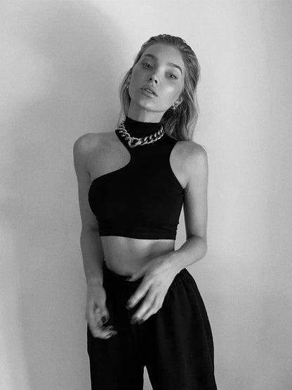 High Neck Asymmetric Cutout Crop Tank Top Active For Women