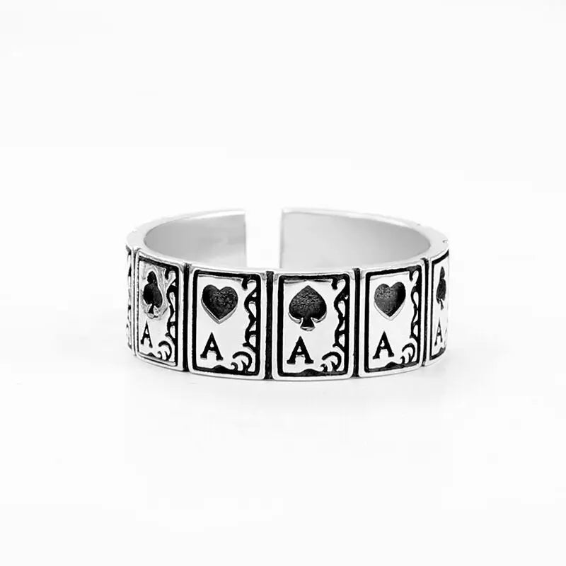 Vintage Punk Poker Card Zircon Ring for Men and Women