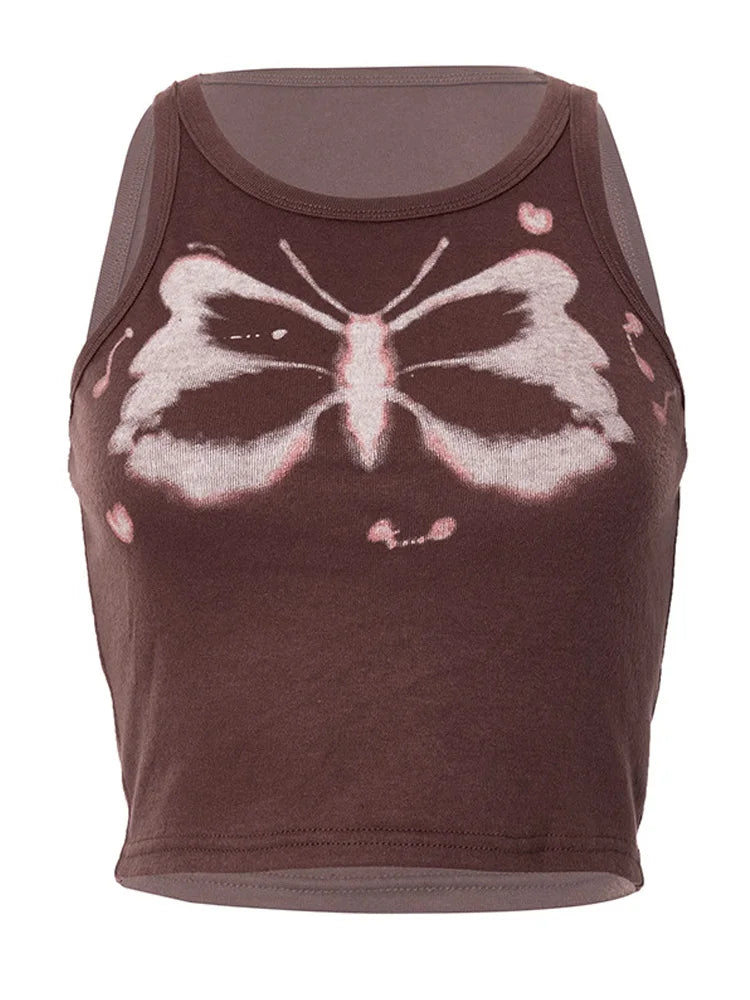 Dozw Y2K Printed Sleeveless Graphic Crop Top For Women