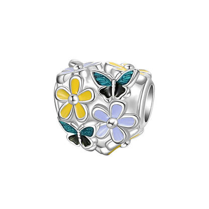925 Sterling Silver Colorful Flower Charms with Zircon Roses Tulips and Daisies for DIY Necklace and Bracelet Jewelry Gifts