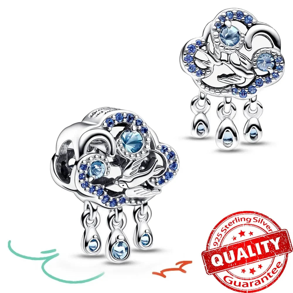 925 Sterling Silver Colorful Rainbow Stars Moon Sun Charm for Women DIY Fine Jewelry Pendant Bracelet Necklace