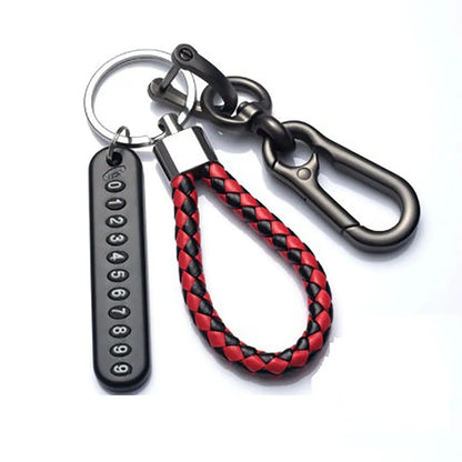 Trendy Men's Woven Leather Keychain with Anti-Lost Pendant