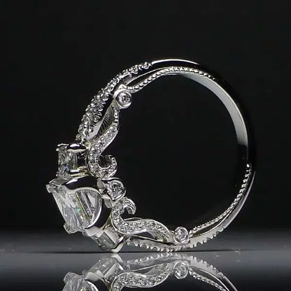 Real 100 Percent 925 Sterling Silver Diamond Engagement Wedding Band Ring Set for Women