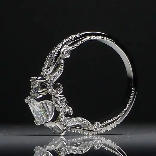 Real 100 Percent 925 Sterling Silver Diamond Engagement Wedding Band Ring Set for Women