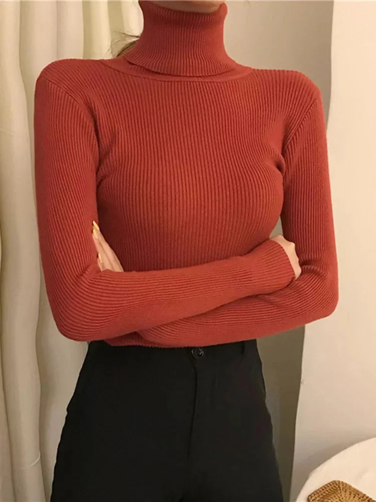Women Slim Turtleneck Long Sleeve Pullover Sweater Autumn