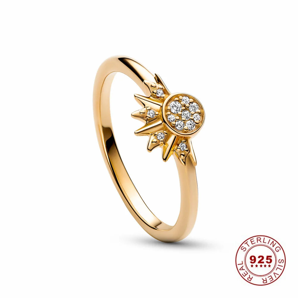 Crown 925 Sterling Silver Stackable Ring with Shiny Rose Gold Zircon for Women Elegant Fashion Jewelry and Wedding Party Gifts PAR016-A