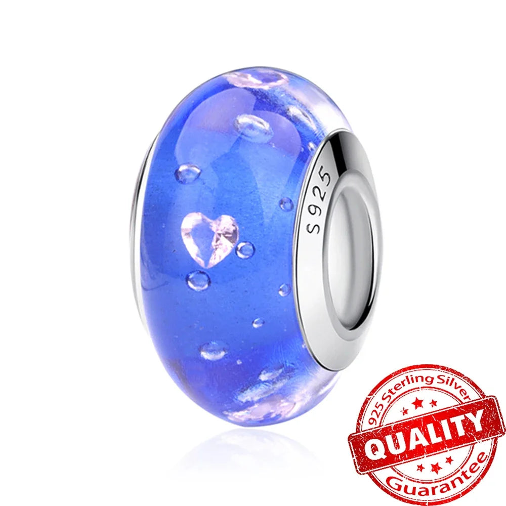 Colorful Flower Murano Glass Charm 925 Sterling Silver Top Rated DIY Jewelry for Bracelets and Necklaces LLZ012-BU