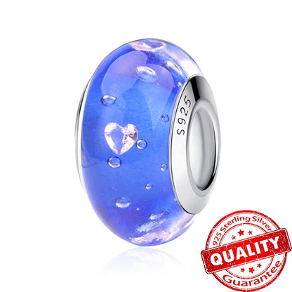 Colorful Flower Murano Glass Charm 925 Sterling Silver Top Rated DIY Jewelry for Bracelets and Necklaces LLZ012-BU
