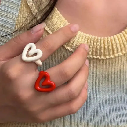 2025 Colorful Enamel Heart Sweet Ring Trendy Geometric Dripping Oil for Women