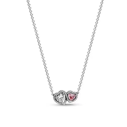 New 925 Sterling Silver Heart-Shaped Necklace with Purple Blue and Green Zircon for Exquisite Jewelry Gifts for Women