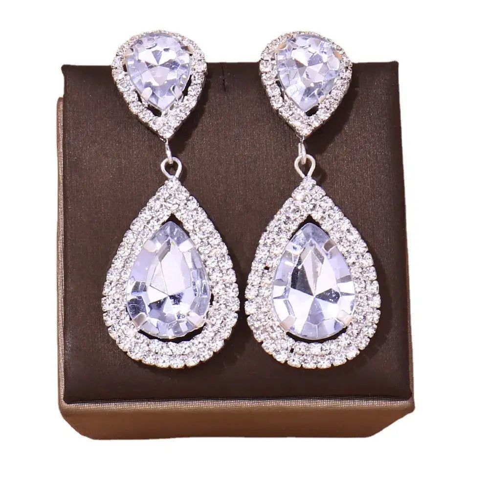 Geometric Rhinestone Bridal Jewelry Set with Zircon Necklace and Earrings