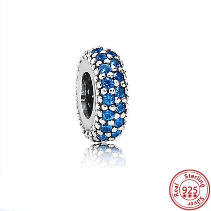 Sterling Silver Blue Zircon Feather Crown Moon Pendant Charm Bracelet Beads RS019SHENLAN 3mm-4mm