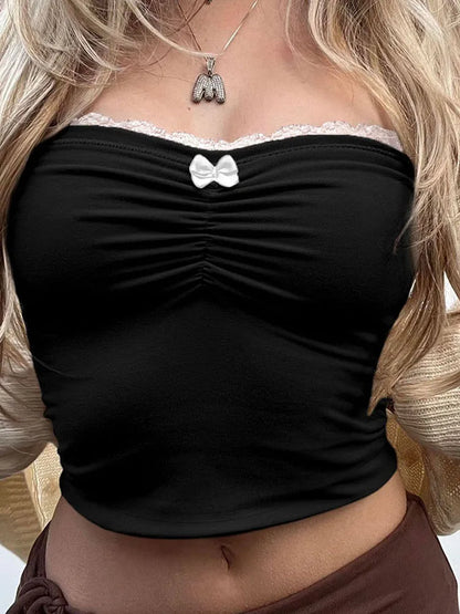 Dozw Women Harajuku Tube Top Bow Detail Cropped Chic