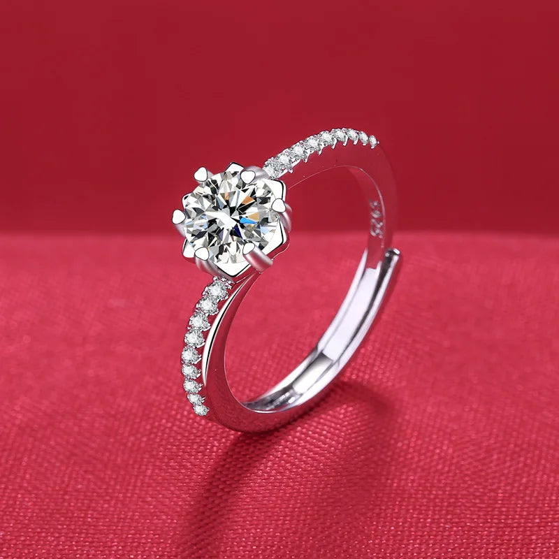 Elegant 925 Sterling Silver Heart Zircon Adjustable Ring for Women