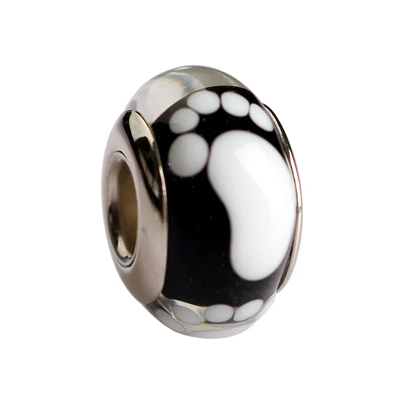 925 Sterling Silver Murano Glass Footprint Charm Colorful Zircon Bead for Women DIY Necklace and Bracelet Jewelry