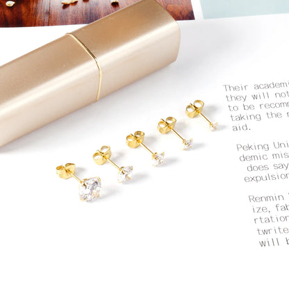 LUXUSTEEL Men's Crystal Zircon Stud Earrings 316L Stainless Steel Anti Allergic Cartilage Piercing 3-8mm