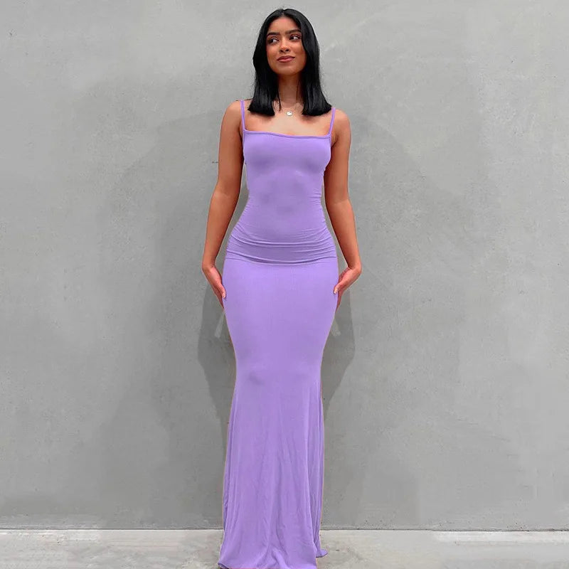 2024 Summer Dresses For Women Sexy Black Spaghetti Strap Maxi Violets-Sleeveless
