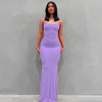 2024 Summer Dresses For Women Sexy Black Spaghetti Strap Maxi Violets-Sleeveless