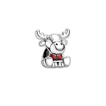 DIY Christmas Charm Bracelet with Santa Reindeer Snowman Tree Train Beads in Silver 925 YY0588